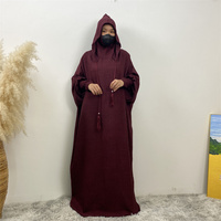 Abaya populaire du Moyen-Orient, cardigan à manches chauve-souris de couleur unie avec mentonnière élastiquée et jolies poignets pour femmes musulmanes 6818 #