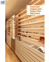 Étagères personnalisées Meishi en bois clair pour lunettes, meuble optique avec éclairage LED, solution tout-en-un pour magasin d'optique
