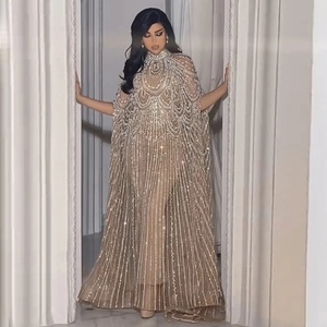 Vestidos <span class=keywords><strong>de</strong></span> <span class=keywords><strong>fiesta</strong></span> formales <span class=keywords><strong>de</strong></span> noche árabes desnudos con cuentas <span class=keywords><strong>de</strong></span> lujo con <span class=keywords><strong>chal</strong></span> - Product Image 1
