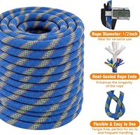 Tali Statis Poliester 48-Strand Kepang Ganda 1/2" X 100 ft untuk Pekerjaan Arborist, Rigging, Pemanjatan Pohon, Penarikan, dan Pengangkutan (Biru)-Semua