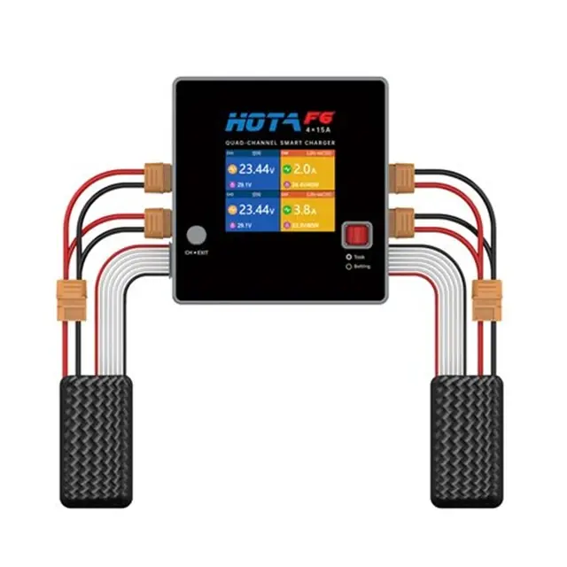 HOTA F6 QUAD-CHANNEL SMART充電器10000W4 * 15A USB Type-C iPhone Samsung充電DIYを備えたLipoLiIonNiMHバッテリー用