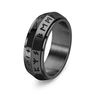 OEM cincin perak baja tahan karat pria, dapat diputar Vintage Nordik Viking Rune