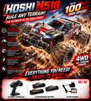 2 batteries HOSHI N518 pour voiture RC télécommandée à l'échelle 1/8, 4x4, 100 km/h, haute vitesse, tout-terrain, drift, course pour adultes