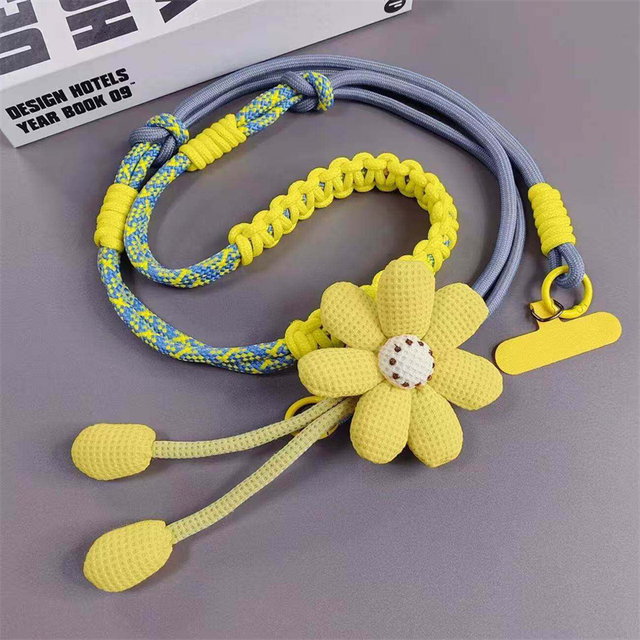 Flower Charm Crossbody Cellphone Shoulder Chain Strap, Anti Lost Braided Rope Necklace Phone Lanyard Equipped With Tether Tab