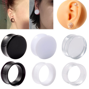 Negro blanco transparente acrílico hueco cuerno oreja túneles cintura sólida tambor pendientes mujeres hombres cuerpo joyería oreja expansión <span class=keywords><strong>OUSLY</strong></span> - Product Image 6