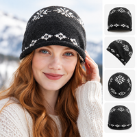 Bonnet en tricot jacquard flocon de neige vintage nordique, doublure polaire épaisse, chapeau en laine coupe-vent unisexe pour les trajets quotidiens et le ski