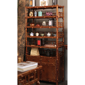 Étagère à livres en bambou laqué, support de rangement à plusieurs niveaux pour thé, bibliothèque sur pied de style chinois, grande bibliothèque design Ming Qing - Product Image 2