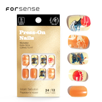 Faux ongles à presser de style japonais avec fourniture de conception personnalisée mon logo peint faux ongles carrés courts unique jaune orange ongles conseils