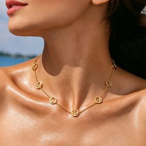 Collana da Donna 2026 con <span class=keywords><strong>Lettera</strong></span> <span class=keywords><strong>F</strong></span> in Acciaio Inossidabile Placcato Oro, Catena Rotonda, Best Seller - Product Image 1