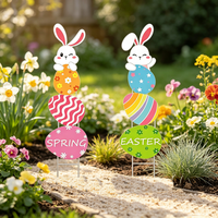 Décoration de jardin de Pâques résistante aux intempéries : Panier à poussière lapin et œufs de Pâques pour pelouse extérieure