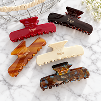 Ume OEM ODM Vente en gros d'accessoires capillaires : Grande pince à cheveux rectangulaire en acétate pour femmes, élégante pince requin pour demi-queue de cheveux, logo personnalisé