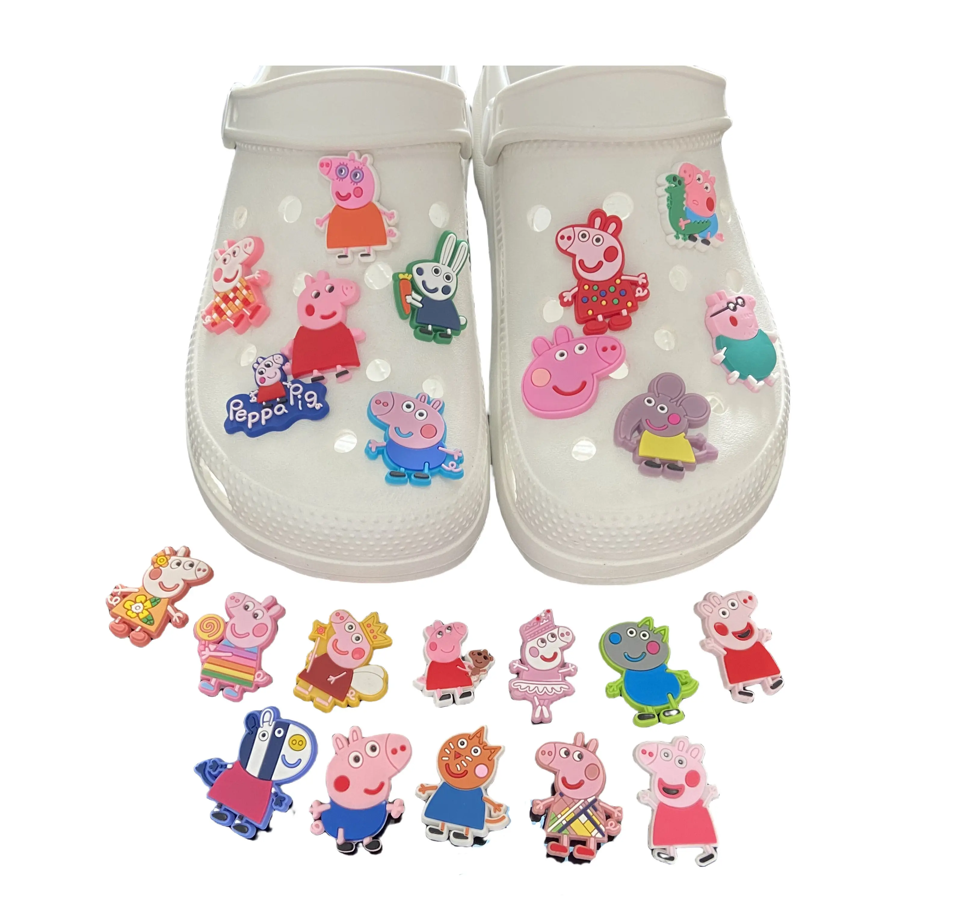 New Design Soft Pvc Pink Pepa pig accessories shoe Charm Wholesale Doll Style Shoe Accessories With Shoe Decoration Charms