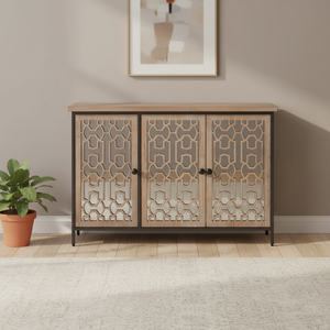 Buffet de rangement moderne en bois de luxe avec <span class=keywords><strong>3</strong></span> motifs sculptés et cadre en métal <span class=keywords><strong>noir</strong></span> pour le salon, la salle à manger et la chambre à coucher. - Product Image 3