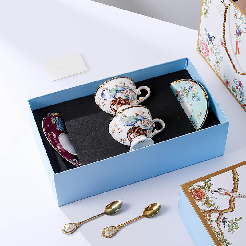 Hundred Birds Blessing-Cup and Saucer (Red Blue)