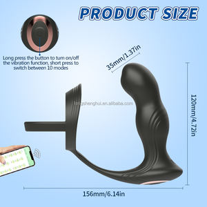APP-bestuurde anale seksspeeltjes van siliconen en <span class=keywords><strong>ABS</strong></span>, met dubbele prostaatmassager en dubbele cockring voor mannen. - Product Image 5