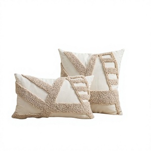 Bohemian Geometric Embroidered Square Linen Cotton <b>Throw</b> <b>Pillow</b> Decorative Cushion Cover with Zipper Closure Washable Removable - Product Image 1