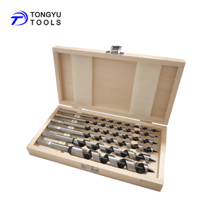 6-delige set houtboorbits met zeskantige schacht, enkele spiraal, zelfvoorzienend, voor diep boren in hout, met houten koffer - Product Image 1