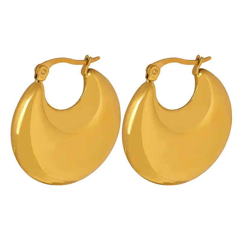 Großhandel Custom Non-Fading Modeschmuck Ohrringe 18 Karat vergoldet Edelstahl Chunky Metal Runde Creolen für Frauen