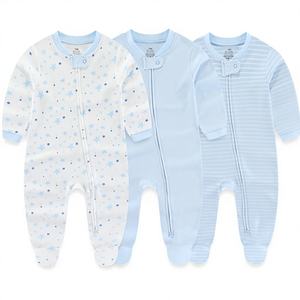 Combinaison en coton à fermeture éclair bidirectionnelle pour <span class=keywords><strong>bébé</strong></span> garçon et fille, lot de 3, manches longues, pyjamas, 0-12 mois - Product Image 1