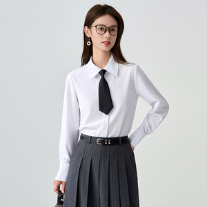 Women's <b>Light</b> Blue Long Sleeve Shirt Solid Color Poplin Office Wear Slim Fit Blouse For <b>Work</b> And Commuting - Product Image 3