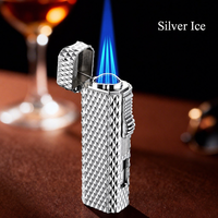 Briquet à cigares triple flamme avec support, coupe-cigare, fenêtre de niveau de carburant visible et corps en alliage