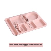 Assiette en plastique à 5 compartiments avec ensemble de couverts (baguettes, cuillère, fourchette) pour usage commercial, cafétérias d'étudiants, restaurants, restauration rapide