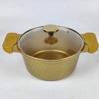 Ensemble de casseroles et poêles Dreeko moderne et écologique en aluminium doré diamanté antiadhésif, 10 pièces, avec couvercles en verre