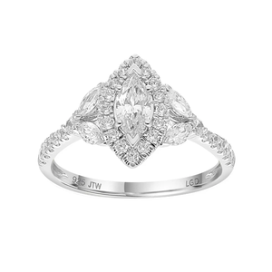 SGARIT 925 <b>Silver</b> Marquise Cut <b>Ring</b> <b>With</b> Double Halo Round Diamonds Pear Side <b>Stones</b> And Pave Band For Women - Product Image 1