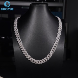 Collar de Cadena de Plata con Baño de Rodio y Moissanita para Mujer, Corte Brillante Redondo, Microincrustaciones, Estilo Hiphop Unisex - Product Image 5