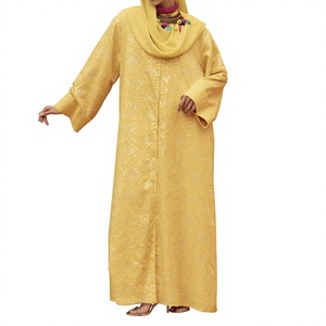 Wholesale Modest Dubai Beaded <b>Sequined</b> Long Sleeve Abaya Muslim Traditional Handmade Wedding Women Polyester Breathable V Neck - Product Image 3