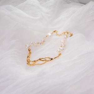 Freshwater <b>Opal</b> Pearl <b>Bracelet</b> 18K <b>Gold</b> Plated Irregular Minimalist Chain <b>Bracelet</b> for Women Fashion Jewelry Party Daily - Product Image 1