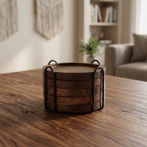Juego de 6 Posavasos de Madera de Acacia Ecológicos de Lujo Antideslizantes con Soporte, 350 mm de Diámetro, Decoración Navideña para el Hogar y la Oficina, Mesa de Café, Escritorio - Product Image 3