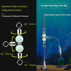 Connecteur pivotant lumineux pour la pêche <span class=keywords><strong>en</strong></span> <span class=keywords><strong>mer</strong></span>, pivotant à trois voies, séparateur <span class=keywords><strong>de</strong></span> ligne, pivotant <span class=keywords><strong>en</strong></span> forme <span class=keywords><strong>de</strong></span> T, pivotant à trois voies pour la pêche, attaches à ressort - Product Image 2