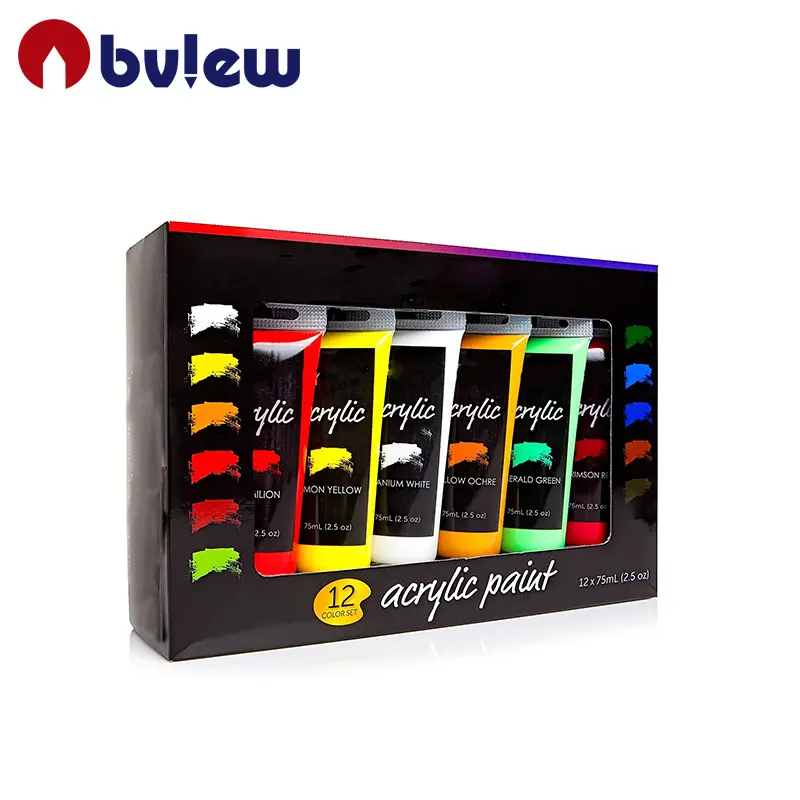 Kit de pintura acrílica profesional, 12 colores, para pintar lienzo, papel de tela, 75Ml, 6 colores