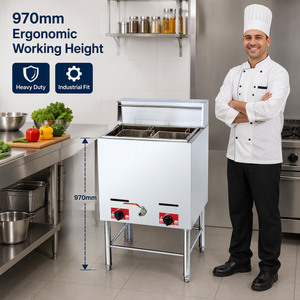 Commercial Floor Standing Single Tank Double <b>Basket</b> Gas Deep Fryer LPG 14L+14L for Fried Chicken French Fries Restaurant - Product Image 4