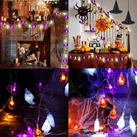 Guirlandes lumineuses LED pour décoration d'Halloween, citrouille, chauve-souris, fantôme, araignée, éclairage festif effrayant pour fête d'Halloween, lumières décoratives