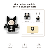 Peluche squelette d'Halloween personnalisée, poupée gothique douce en forme de chauve-souris avec oreilles et ailes, décoration de fête effrayante, faible MOQ, support OEM ODM