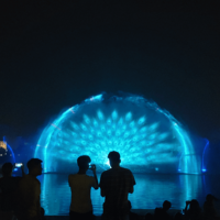 Système d'écran d'eau avec projecteur et système de contrôle audio, fontaine commerciale en acier inoxydable 30m x 15m pour bassin extérieur