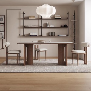 Mesa de Comedor Rectangular Pequeña de Madera Maciza de Nogal Negro de Lujo Retro para Uso en Hoteles, 6 Plazas - Product Image 3