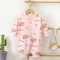 Combinaison décontractée à manches longues en coton à motif de dessin animé pour bébé YouyuanBao, automne-hiver, à simple boutonnage, pour garçons et filles, entrejambe ouvert, tout