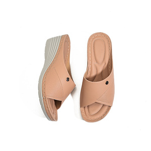 Elegant Open Toe Wedge <b>Sandals</b> Genuine Leather Breathable Slip-On Low Heel Summer Women Shoes Drop Shipping - Product Image 3