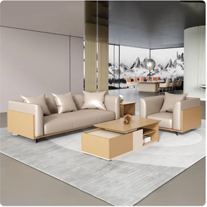 Divano da ufficio in pelle, divano da reception VIP per aziende, banche e sale conferenze, set con tavolino da caffè. - Product Image 3