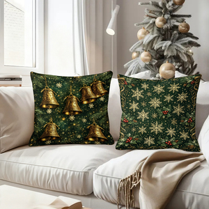 Kar taneleri, hediyeler, çanlar ve dikenli çalılar içeren Noel yastıkları, şenlikli tatil dekorasyonu için. - Product Image 4