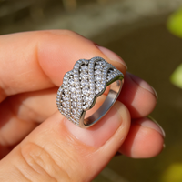 Cincin Rantai Perak Sterling S925 Unisex QX Custom untuk Pernikahan/Pertunangan, Bertabur Zirkon, Mewah Berkilau, Kualitas Tinggi, Perhiasan Grosir