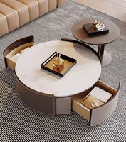 Ensemble de tables basses rondes en pierre blanche européennes pour salon et salle de séjour