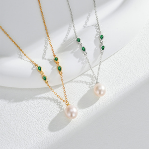 Kalung Liontin Mutiara Kerang Zirkon Hijau Berlapis Emas Perak S925 Perhiasan Wanita Temperamen - Product Image 3