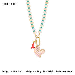 Collier tendance pour femmes, collier en cristal coloré avec strass en forme de cœur et de fleur, bijoux - Product Image 2
