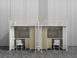 Ký túc xá đồ nội thất màu trắng khung kim loại sinh viên Loft giường với bàn ghế và kệ sách cho trường học căn hộ ký túc xá - Product Image 1