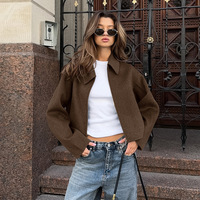 Veste Courte Femme en Fausse Laine à Revers et Fermeture Éclair, Style Vintage Old Money, Manteau Décontracté pour Femme, Vêtement d'Extérieur pour Trajet Quotidien, ODM OEM