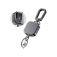 Выдвижной брелок для ключей с логотипом на заказ, металлический брелок для ключей из сверхпрочной стальной проволоки с зажимом для карт